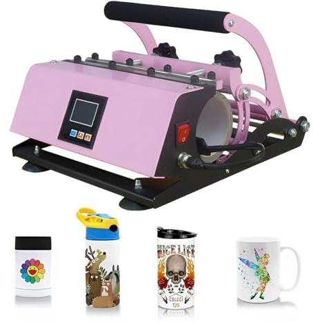 Automatic Tumbler Heat Press Machine, Portable Mug Heat Press Machine for 11-30oz, 500W Mug Press Sublimation Machine DIY for Blank Ceramic Coffee Mug Metal Cup Gifts Pink