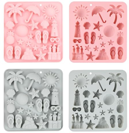 Molde de Silicona con Forma de Tema Vacaciones Playa Verano, Moldes Chocolate, Mold para Hornear 3D, 2 Paquete de Moldes Silicona Antiadherente Caramelo