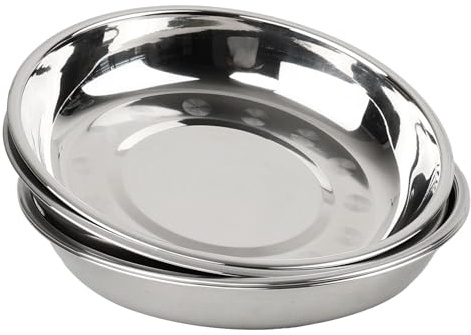 Vareone 4-Piece Stainless Steel Dinner Plates 21.4cm, Plate Dinner Serving Dishes Set for Camping, Picnic, BBQ, Canteen & Home Use