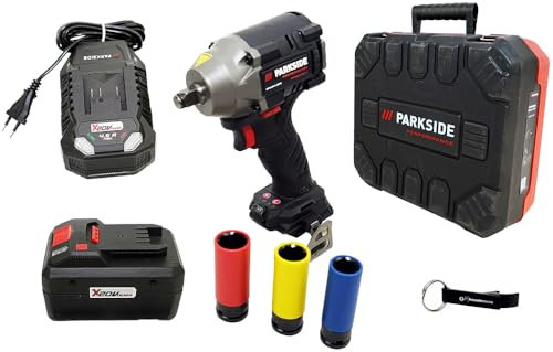 HEADNMORE® Parkside Performance® PPDSSA 20 + 8 Ah Batterie 20 V ½ Visseuse à percussion 600 Nm + batterie 8 Ah + porte-clés
