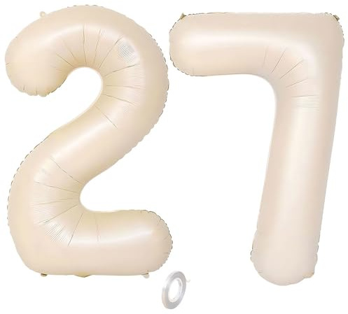 Balorise 40 Zoll Aluminium Luftballon Beige Zahl 27/72, Helium Unterstützt, Ballon Nummer 0-9, 10-100 (101cm), große Folienballons Dekoration für Geburtstagsfeier, Hochzeit, Jubiläum