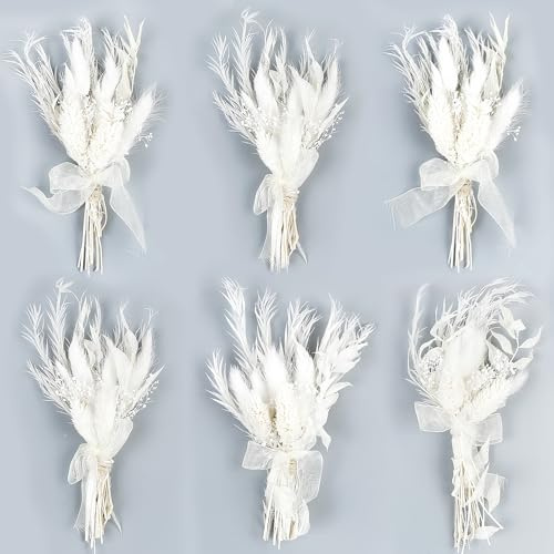 Larber 6 Stück Mini Getrocknete Blumenstrauß Kleine Trockenblumenstrauß Mini Natürliche Getrocknete Blumenstrauss für Valentinstag Dekoration Vasenbefüllung Basteln Geschenkverpackung