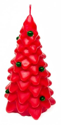 Cereria Di Giorgio - Candela Laccata a forma di Albero di Natale con Palline Colorate - Colore Rosso - Altezza 19 cm - Artigianale - Idea Regalo Natale