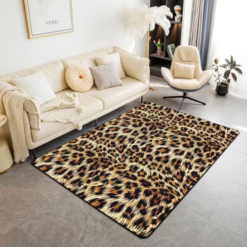 feelingyou Leopard Print Area Teppich 150x200cm, afrikanischer Gepard Wildtier Rutschschutz Jungen Erwachsene, Retro Edel Bodenmatten, Gelb schwarzer Teppich für Schlafzimmer Spielzimmer Hinterhof