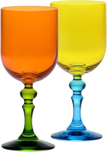 KROSNO – Verres Colorés pour Vin Rouge et Blanc, Mocktails et Eau – 2 x 300 ml – Collection Bubble – Orange et Jaune – Cristal Sans Plomb – Peints à la Main