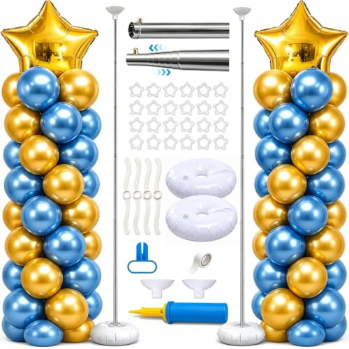 Ballonsäulenständer Set 2 Stück, 2 m Höhenverstellbare Luftballonständer | Wiederverwendbarer, Teleskopierbarer Ballonständer aus Metall für Geburtstag Hochzeit Abschlussfeier Party Dekoration