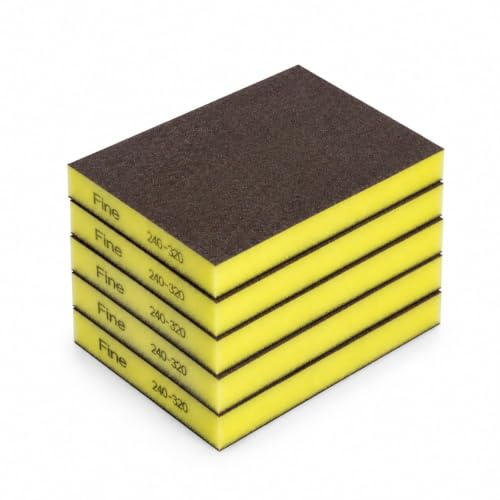 FASTPLUS Sanding Sponge 240/320 Grit Flexible Sanding Block Wet Dry | 12 Pack Washable Reusable Abrasive Sponge for Wood Metal Drywall Paint and Surface Finishing Applications
