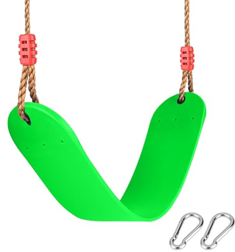 SCANTEE Schaukel Outdoor für Kinder, Elastischer Kinderschaukel, Wetterfester Schaukelsitz, Eva Weichen Bord U-Schaukel, Rutschfestes PE Schaukelseil für Kinder Garten, Grün