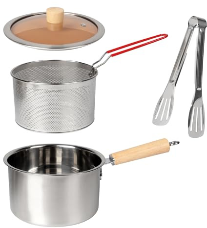 Mini Friteuse avec Panier Passoire,Pots de Filtre à Huile en Acier Inoxydable Avec Couvercle Et Clip Anti-PoussièRe, RéCipient Graissee PoignéE Pour Graisse Cuisson Frire pour Frites,Poisson (2.5L)