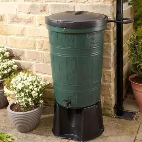 200L Garden Water Butt Rainwater Harvesting System with Stand, Tap, Lid and Diverter - Recycled Plastic Water Storage - Eco Friendly Rain Collector- Includes a free 500ml Water Butt Treatment
