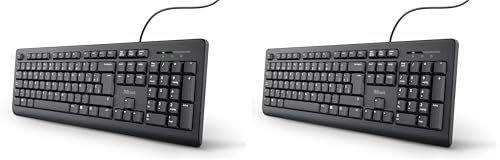 Trust Taro Teclado - Disposición QWERTY Español, Resistente a los Vertidos, Cable de 1.8m, Conexión USB, Windows, Mac, PC, Laptop, Ordenador Portátil, Negro (Paquete de 2)