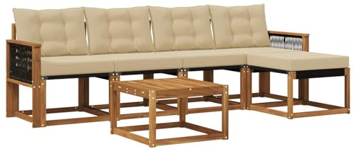 vidaXL Outdoor-Sofagarnitur mit Kissen 6 pcs Natur und Beige, Gartenmöbel, modernes Outdoor-Sofa, modulare Sitzgruppe für Terrasse und Lounge, langlebig und bequem