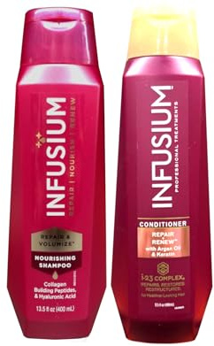 Infusium Professional Treatments Haircare - Repair & Renew With Argan Oil & Keratin - Shampoo & Conditioner Set - Net Wt. 13.5 FL OZ (400 mL) Per Bottle - One Set