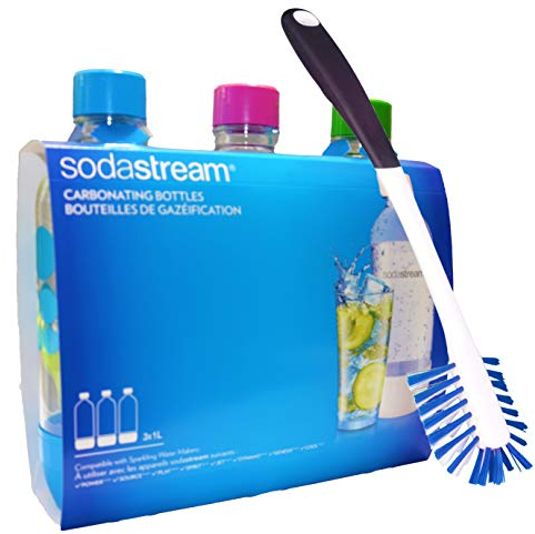 Soda Stream sodastream wiederverwendbare Sprudelwasser-Kohlensäureflaschen, 1 l, mit Kidscare Reinigungsbürste, 35,6 cm, 3 Stück