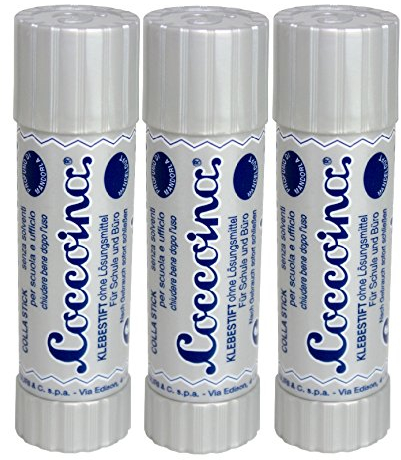 Coccoina colla stick, senza solventi, profumo di mandorla, per bambini, per tutte le occasioni, media, 3 x 20 g