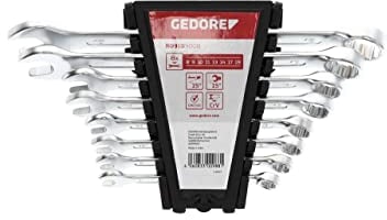 Gedore Red Combination Spanner Set, 8 Pieces, SW 8-19, Chrome Vanadium Steel, Silver
