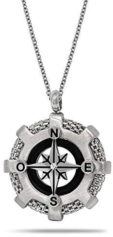 inSCINTILLE Collana Rosa dei Venti Uomo in Acciaio Inossidabile con Ciondolo Nautico e Zirconia Cubica (Nero)