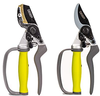 Davaon Pro Kit Sécateur Bypass - et Sécateur à Enclume avec Poignée Autopivotante Pour Plus de Confort, Protection Doigts, Souplesse et Ergonomie, Kit de Jardinage Haute Résistance