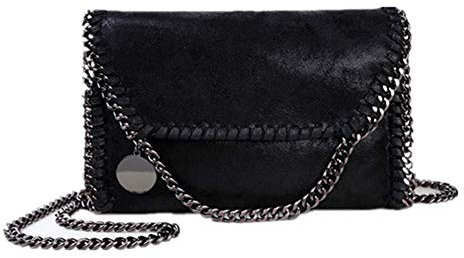 MZKJ.Com Damen Casual Handtasche PU Leder Schulter Messenger Bag Kette Tasche Hand Mode Brieftasche Handtasche (Schwarz schwarze Kette)