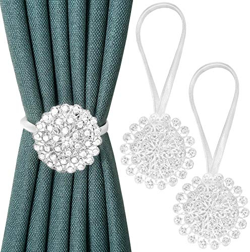 Pinowu Magnetisch Kristall Blume Vorhang Raffhalter (2pcs), Dekorativ Vorhang Halte zurück Schnalle Clips mit dehnbar String Seil für Schlafzimmer, Wohnzimmer, Büro