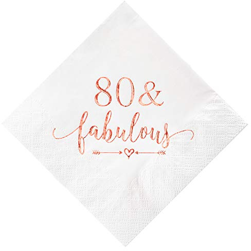 Crisky 80 and Fabulous Cocktail Napkins Rose Gold for Women 80th Birthday Decorations, 80th Birthday Bevergae Dessert Cake Table Supplies, 50Pcs, 3-Ply