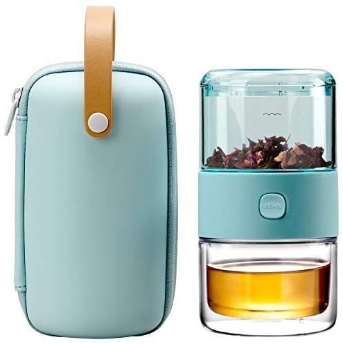 ZENS Modern Small Travel Tritan Tea Infuser Teapot, Smart One Touch Tea Maker for Loose Leaf Tea Steeper, Solo Simple Gong Fu Tea Strainers with Insulated Tea Cup for Hot Tea Diffuser, Tea Gifts