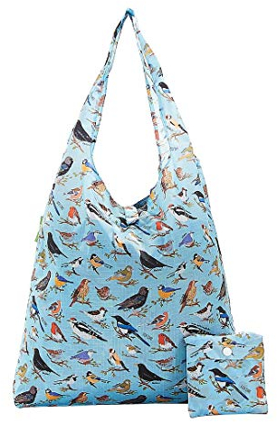 ECO CHIC leichte faltbare wiederverwendbare Einkaufstasche | Wasserabweisende Einkaufstasche | Lässt sich zur Aufbewahrung in die angebrachte Tasche falten (Wildvögel Blaue)