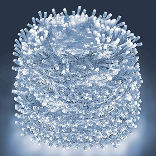 Abkshine Super Long Christmas Lights, Outdoor Garden Fairy Lights, 100M 800 LED Cold White Extra Long Outside String Lights for Wedding Holiday Patio Gazebo Fence Gathering Party(Remote/Mains Powered)