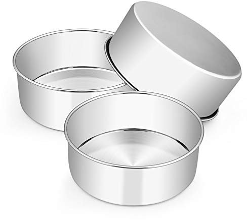 Kuchenformen-Set, 3 Stück, 20.3 x 7.6 cm, E-Far Edelstahl-Backformen, tiefe Metall-Kuchenform für kleine Etagen, Kuchen, ungiftig und spülmaschinenfest, spiegelnde Oberfläche und gerade Seite
