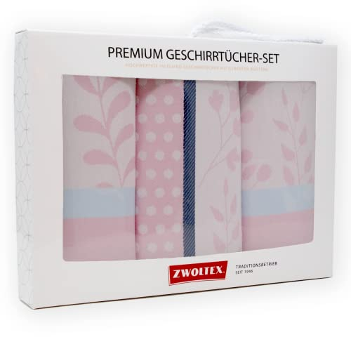ZWOLTEX Geschirrtücher Geschenkset aus 100% Baumwolle I Made IN EU I Oeko-TEX® 100 I Gewebte Geschirrhandtücher - Küchentücher 70x50 (Geschenkset (3X Küchentuch), Flora (Rosa)