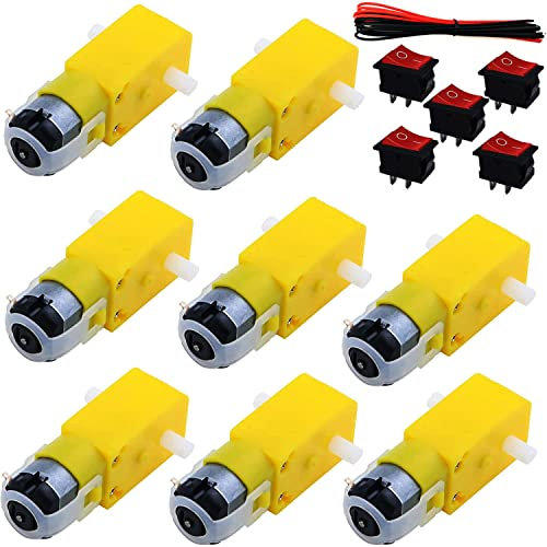 RUNCCI-YUN 8pcs DC3V-6V Micro DC Motor,DC Getriebemotor TT Motor für Arduino DIY 1:48 Intelligenter Autoroboter+Mini Boat Schalter Druckknopf +22AWG Kabel (1m)