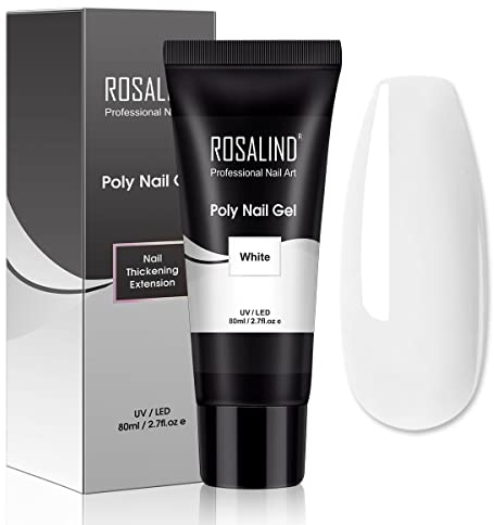 ROSALIND Bianco Poly Nail Gel 80ml, White Ricostruzione Unghie Gel Acrilico per Unghie Ispessente, Gel Extension per Unghie per Principianti e Professionisti Manicure da Salone
