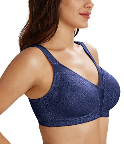 Lemorosy Full Coverage Non Padded Wireless Minimizer Bra Women's Plus Size Underwear Comfort and Double Support for Large Bust(Blue,38DD)