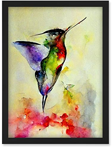 Doppelganger33 LTD Elegant Hummingbird Abstract Watercolour Artwork Framed Wall Art Print A4
