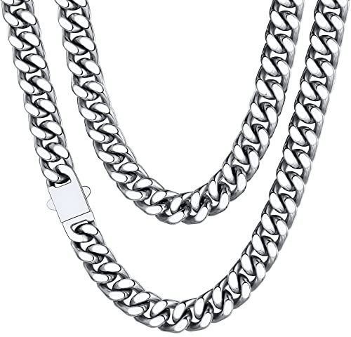 Miami Cuban Link Chain for Men Chunky Cuban Link for Boyfriend Curb Hip Hop Necklace Silver Necklace Thick Stainless Steel