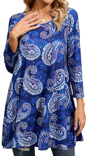 Enmain Magliette Donna 3/4 Maniche Lunghe Tunica Bluse Elegante Stampata Casual Maglietta Lunga Collo Rotondo T-Shirt