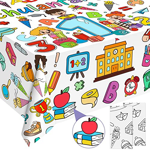 Landifor 2 Stück Schulanfang Ausmal Tischdecke Einschulung deko Tischdecke zum Ausmalen Kinder Bastelset bemalbare Schultüte Papiertischdecke für Mädchen Jungen Schulanfang Geschenkidee