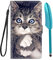 iPhone 14 Case Shockproof Wallet Phone Case Flip PU Leather Silicone Bumper Case Slim Fit Protective Cover with Card Holder Magnet Kickstand iPhone 14 Case & 1 Touch Pen, Grey Cat
