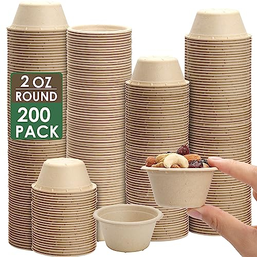 Dazarey Vasos de porciones compostables,200 piezas vasos desechables de souffle,60 ml vasos desechables de fibra de bagazo,Vasos de papel biodegradables,Vasos de muestra desechables para helados,