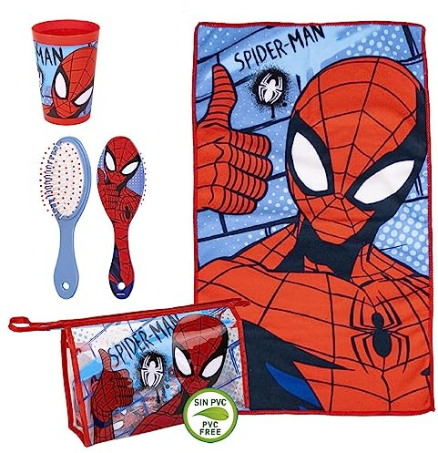Trousse de Toilette Spiderman - Fermeture Éclair - 23 x 15 x 8 cm - Inclut des Accessoires - Imperméable - Vanity Idéal pour Voyager - Produit Original Conçu en Espagne