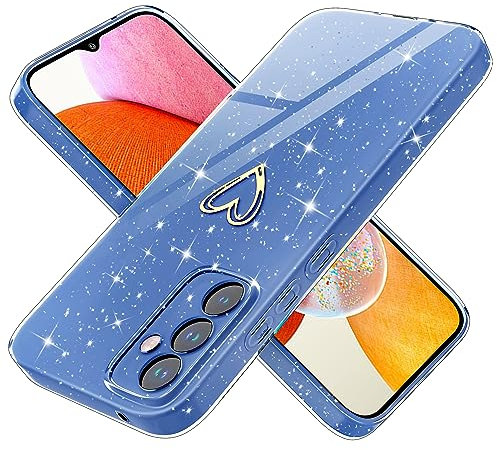 Yichxu Handyhülle für Samsung Galaxy A14 5G Hülle Glitzer Herz Love Silikon TPU Stoßfeste Schutz Bumper Case Cover Glänzend Ultra Dünn Kratzfeste Schutzhülle für Samsung Galaxy A14 4G / 5G, Blau