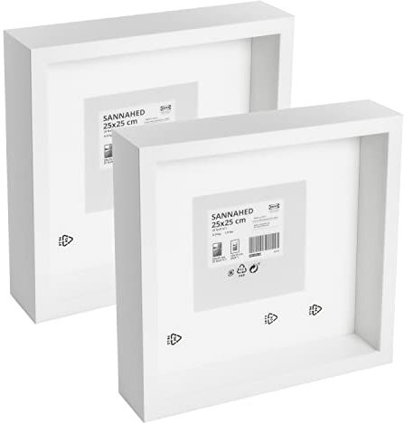 Ikea SANNAHED 004.591.16 Deep 3D Box Square Photo Display Frames, White, 25x25cm (13x13cm with mat), Wall/Tabletop, 004.591.16 - Set of 2