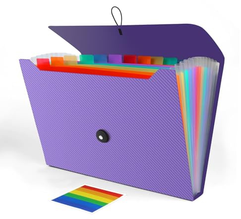 Accordion File Organizer, Expanding File Folder for Sorting Documents and Papers, 13 Pockets File Storage Organizer for Home, Travel and Office Use, Hospital Bag Essentials (Purple)