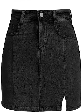 Odizli Jeansrock Damen Kurz Hosenrock Culottes Y2K Vintage Denim High Waist Bleistift Bodycon Sexy Knielang Mini Röcke Teenager Mädchen Frauen Sommer Casual Rave Festival Streetwear Schwarz XL