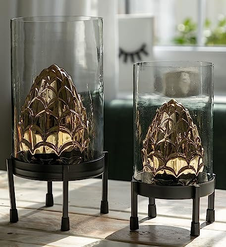 Windlicht 2er Set Deko Laternen für draußen & drinnen 2 Größen modern Metall für Kerzen schwarz