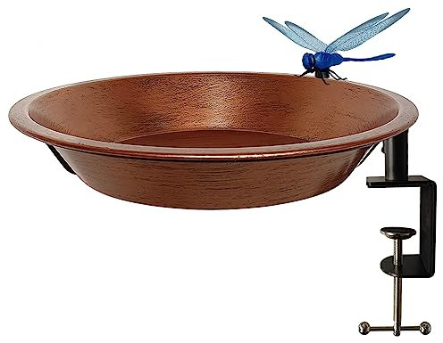 Keygift Vogeltränke für draußen, 29,1 cm Metall-Vogeltränke mit verstellbarer Stahlklemme, antikes Kupfer-Deck-Vogelfutterhaus für Geländer, Balkon, Zaun, Hof, Kunst, Gartendekoration