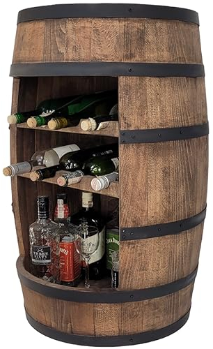 weeco Fass Bar mit Weinflaschenhaltern - Holzfass Weinregal - Flaschenhalter Hausbar, Hausbar Geschenk - Weinständer Vintage 80 cm - Weinschrank Holz - Flaschenständer