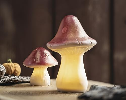 2X LED Dekofigur Fliegenpilz 9 + 17 cm hoch, Pilzset, Herbstdeko Pilze, Leuchtdeko fürs Wohnzimmer, Dekopilze