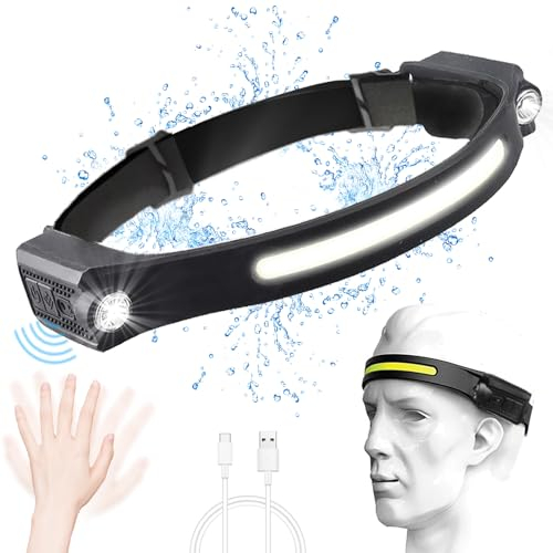 Funmo Stirnlampe LED Wiederaufladbar, 230° Sensor LED Kopflampe COB&XPE Superheller 600 Lumen Stirnlampe 5 Lichtmodi Leichte IPX4 Led Stirnlampen LED Lenser für Angeln, Camping, Laufen, Radfahren