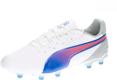 PUMA Unisex Adults King Match FG/AG Soccer Shoe, PUMA White-BLUEMAZING-Flat Light Gray, 43 EU